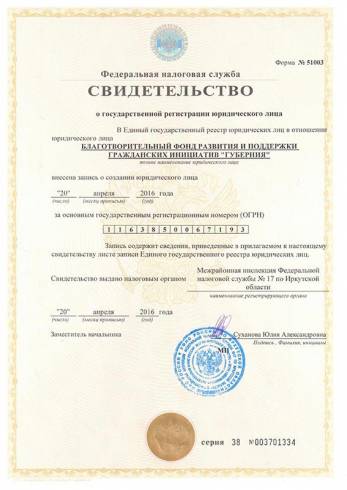 Свидетельство о государственной регистрации юр. лица